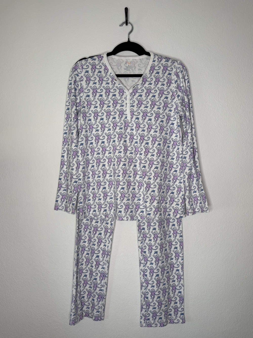 Roller Rabbit White Purple Monkey Print Pajama Set